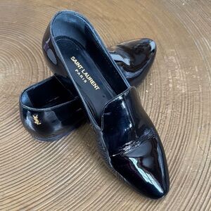 Saint Laurent Shiny Black Loafers for Women Size 38.5 US7.0